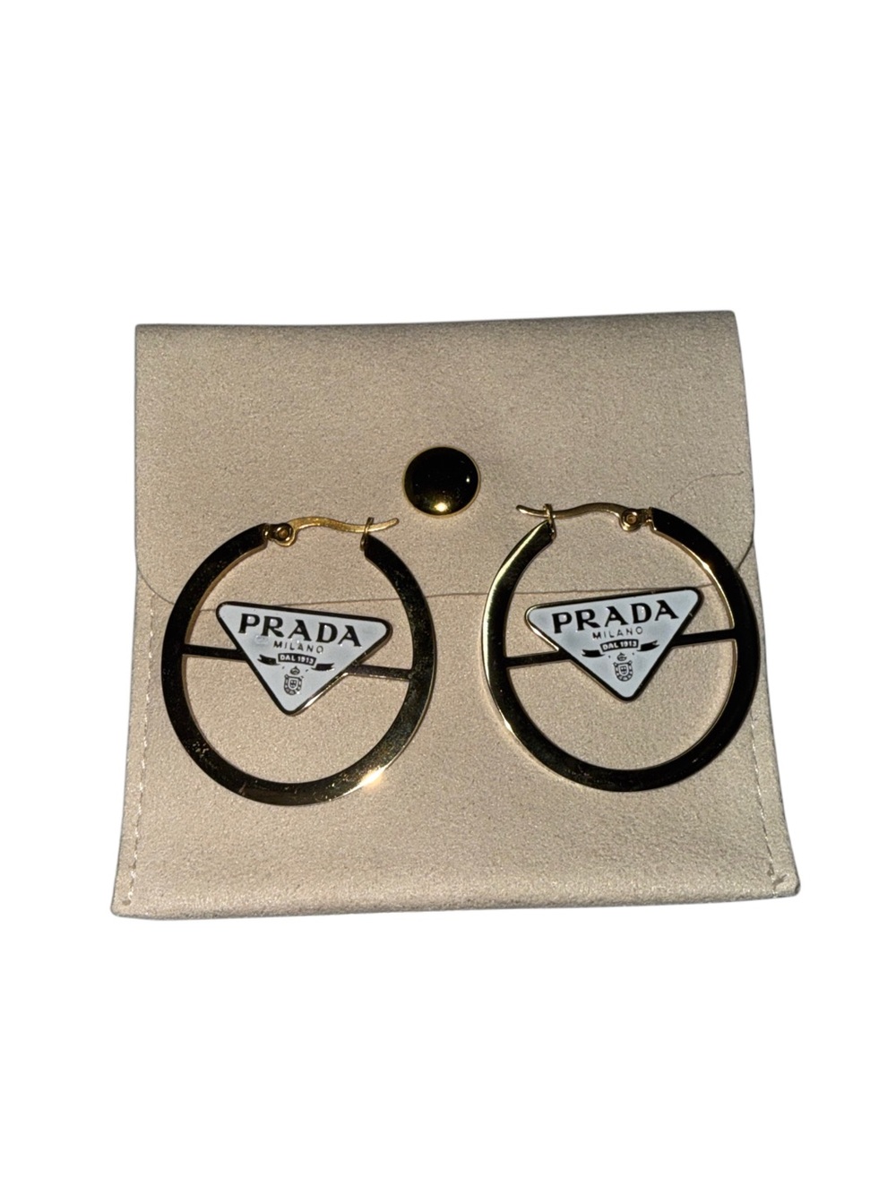 Gold Tone Hoop Earrings Designer Inspired Triangle Logo Statement